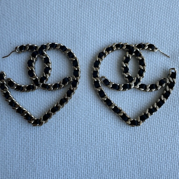 Chanel Satin Ribbon Heart Earrings